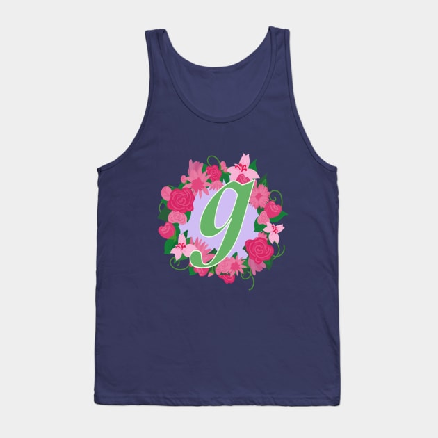 Monogram G, Personalized Floral Initial Tank Top by Bunniyababa